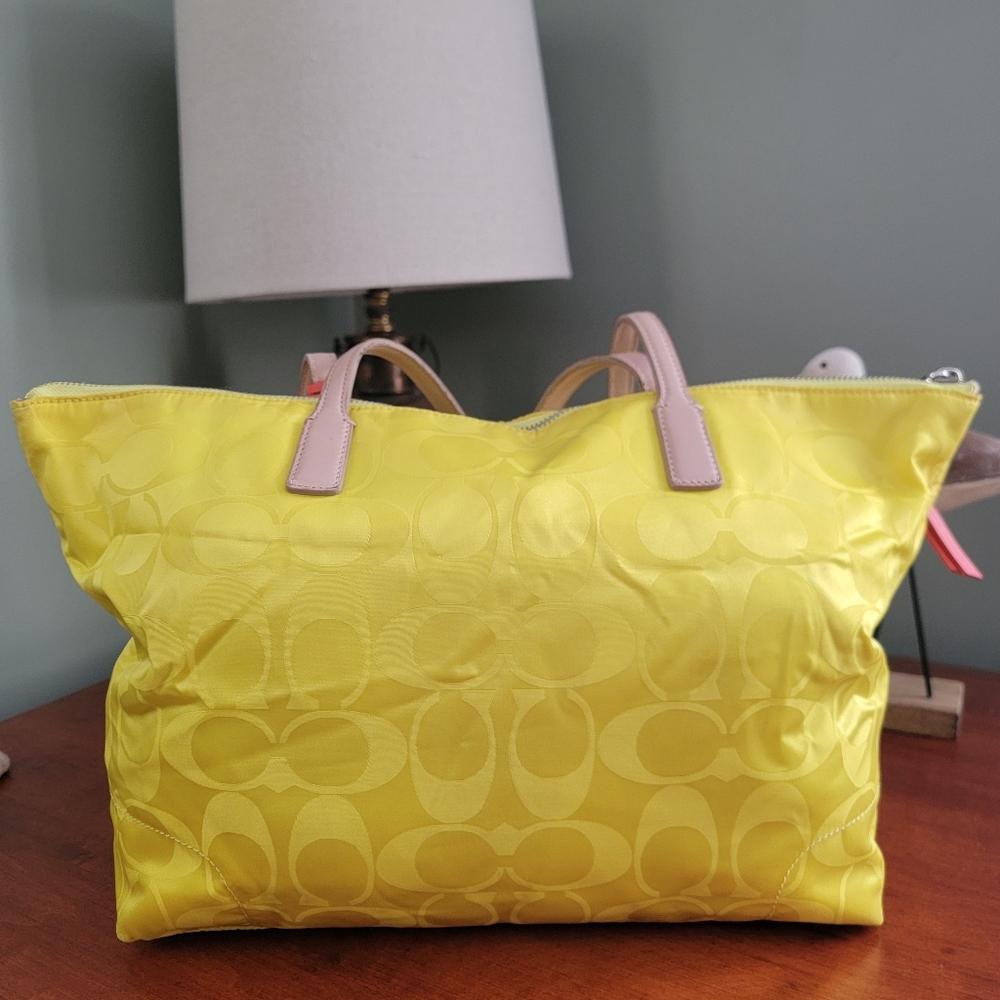 Coach 24862 East West Signature Nylon Tote Yellow Pink Bag Y2K - Picture 3 of 16